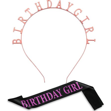 Fødselsdagshovedbeklædning Tiara Pige Guld Satin Fødselsdagsramme til Festdekorationer (Rosaguld)