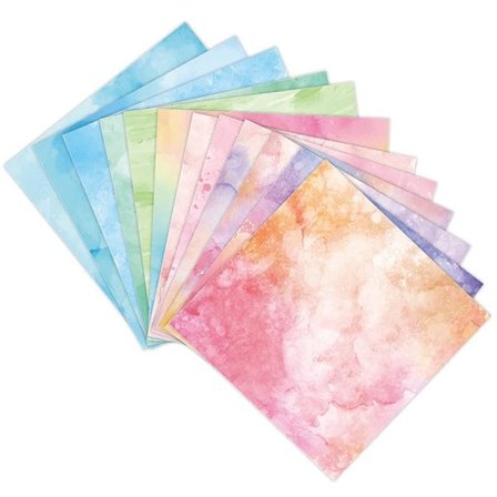Scrapbookingpapper – 12 ark med vattenfärgseffekt i pastell