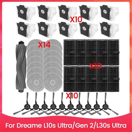 45PCS Borstfilter Dammpåse och Moppduk Kit för L10s Ultra Gen 2 L30s Ultra Dammsugare Ersättningsdelar