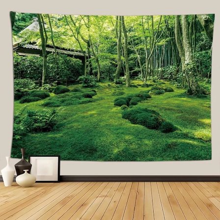 150 cm x 200 cm (60 x 80 tuumaa) Vihreä metsä seinävaate