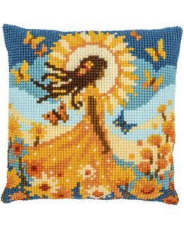 Broderikit Kudde Flicka och solen - Vervaco