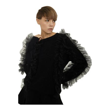 Silvian Heach Ribbed sweater with tulle Sort, Dame