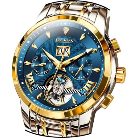 Herreklokker, automatisk skjelett, 5 visere, mekanisk luksusklokke, klassisk kalender, vanntett armbåndsur i rustfritt stål for menn