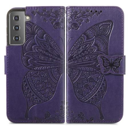 Samsung Galaxy S22 Plus Fodral Butterfly Tryckt Läder Lila