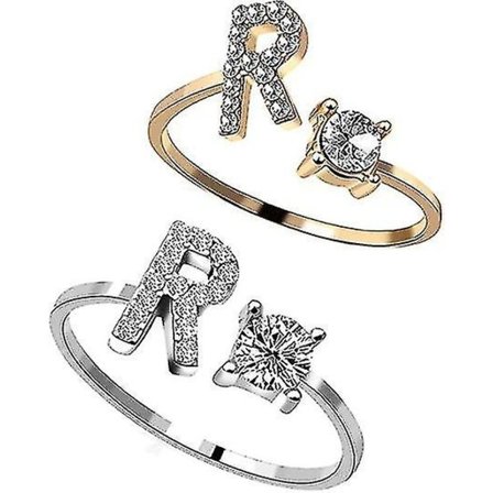 Ring Kvinnor Bokstav Silver Och Guld Färg Metall Justerbar Öppning Ring Initialer Namn