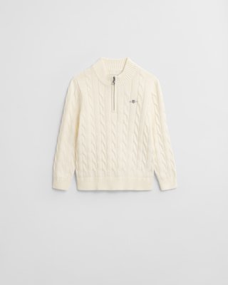 GANT - Barnegenser i bomull med kabelstrikket glidelås cream