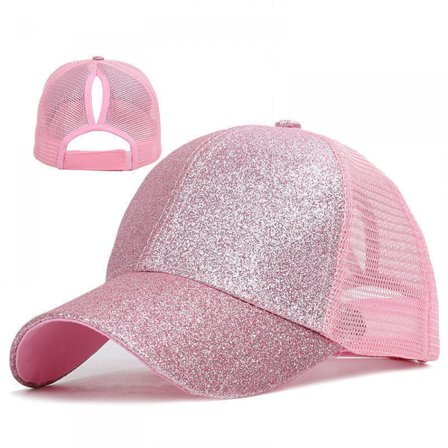 Jenter Glitter Hest Hale Baseball Cap for Lille Jente med Høy Messy Hestehale Hull Visor Cap