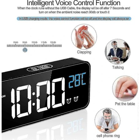 LED Digital Vekkerklokke med Temperaturvisning, Snooze, Stille, Justerbar Volum og Lysstyrke