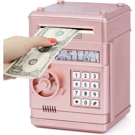 Sparegris for barn 3-12 år, Elektronisk sparebank-sikker sparegris for jenter og gutter, Passordsikker sparebøsse for jenter barn Roségu