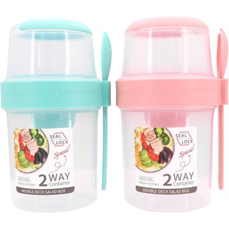 2-pack yoghurtmuggar att ta med lock och salladsbestick att ta med gröt att ta med