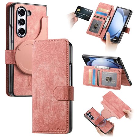 Samsung Galaxy Z Fold 6 telefondeksel, beskyttelsesdeksel med kortspor, rosa