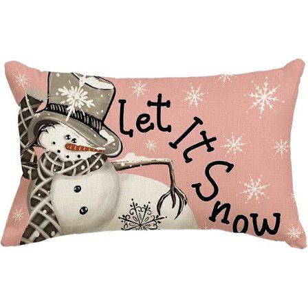 Jul Vinter Prickig Snögubbe Jag Känner Lukten av Snö Prydnadskudde Överdrag, 30 x 50 cm Vinter Semester Kuddfodral Dekoration-Rosa (LGL)