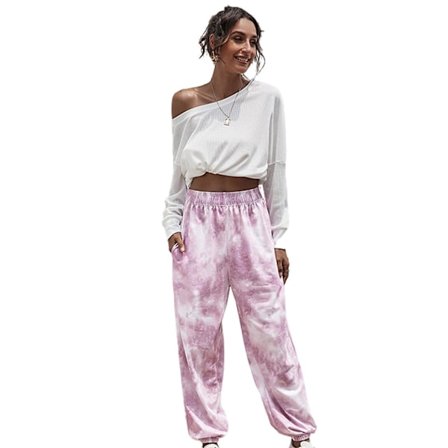 Lösa träningsbyxor för dam, joggingbyxor, underdelar, tunna Tie dye röd S