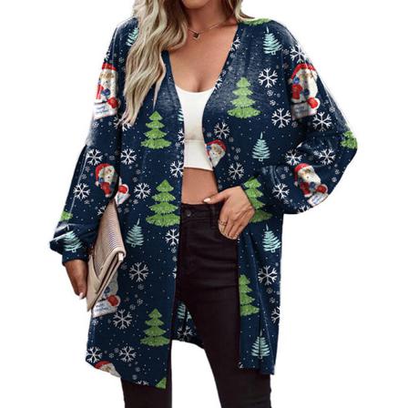 Dam Långärmad Jacka Snowflake Printed Xmas Lösa Cardigans