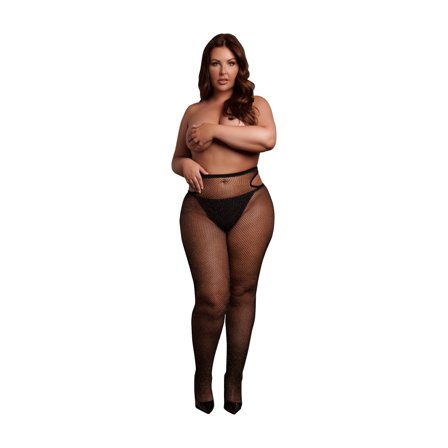 Shimmering Cut-Out Tights - Plus Size - Black/Gold Glitter - Vuxen.se - Sexig kläder i plus size storlekar - Vuxen.se - Plussize höfthållare & 