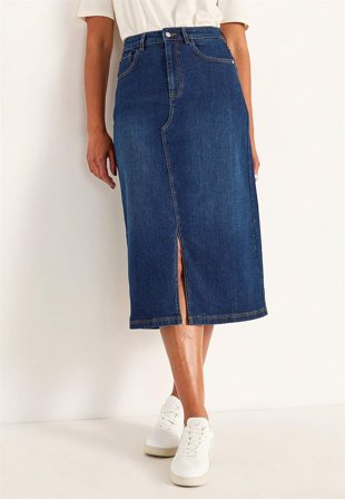 Cellbes of Sweden - Denim skjørt med splitt foran i mørk blå / denim for damer i størrelse 42/44