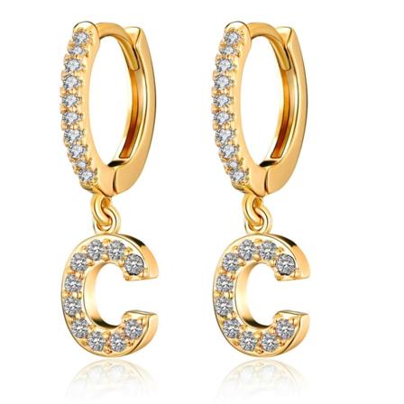 Hoop-øreringe til kvinder og piger - 18K forgyldt - små, fine creoler med cubic zirconia-initialer - C