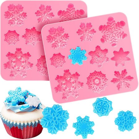 2 stykker 3d snøfnuggfondantform Christmas Snowflake silikonform for kake Cupcake dekorasjon Polymer leire Crafting Projects (rosa)