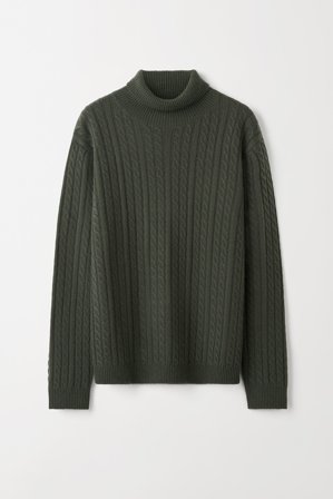Soft Goat - Men's Cable Knit Turtleneck - Men cashmere sweater - L - Hunter Green
