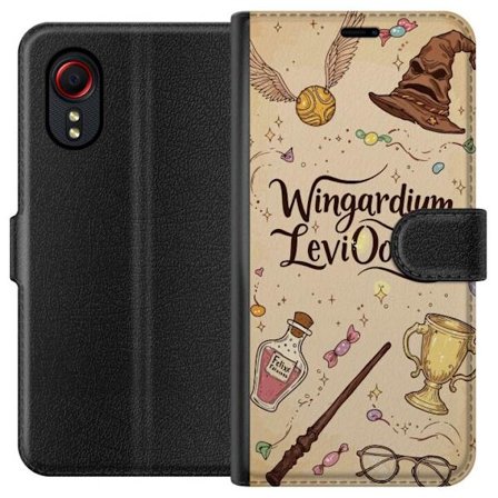 Kompatibelt Plånboksfodral till Samsung Samsung Galaxy Xcover 5 Harry Potter Wingardium Leviosa magiska ikoner trollstav Guldbollen Potter illustrati