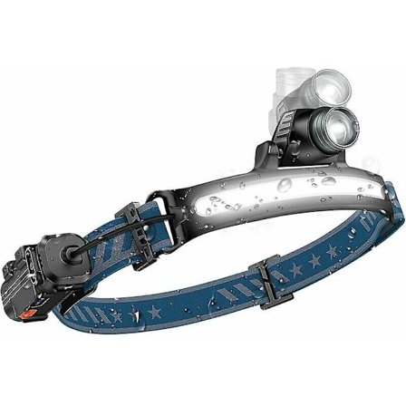 Tehokas ladattava LED-otsalamppu, anturizoomattu otsalamppu, 6 tilaa, vedenpitävä halogeenivalo, LED