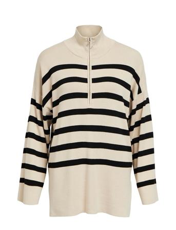 Objester L/S Knit Zip Pullover Noos Pullover Beige Object*Betinget Tilbud
