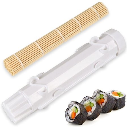2-delad Sushi Bazooka Maker Tillverkad av Livsmedelsgodkänd Plast, Sushi Roller Set, Handgjorda Formar för Ris, Grönsaker och Kött (Vit)
