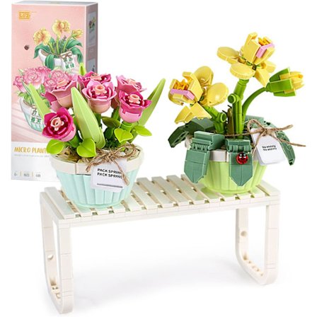 Miniatyrbyggsten bukett byggsats, Mors dag bukett byggstenar, konstgjorda blommor byggstenar, kreativa projekt för vuxna