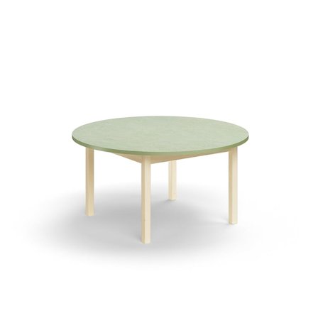 Stół DECIBEL, Ø1200x590 mm, dźwiękochłonne linoleum, brzoza/zielonoszary