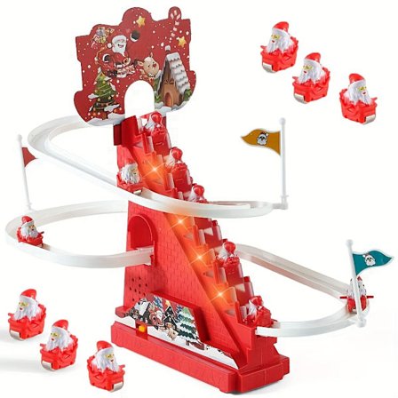 Glidbana Leksak, Elektrisk Spårbana Stege Klättring Glidleksak med Mini Bil Jultomte Tema Pedagogiska Pusselleksaker med Musik [DB]