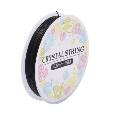 1 Rulle 15 Mt.svart Elastisk Tråd 0,6 Mm. Ø