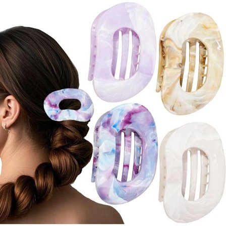 4 stk. flade hårklemmer, hårspænder til tykt, tyndt og fint hår kvinder piger, marmortryk skridsikre stærke greb hjem hudpleje makeup klo tilbehør