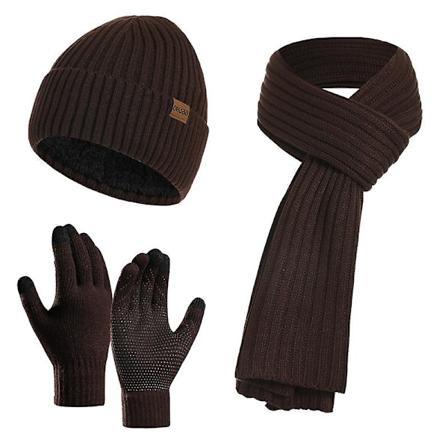 Hettelue, skjerf og hansker sett 3 deler, elastisk strikket lue halsvarmer berøringsskjermhansker, grå (D-4) db brown