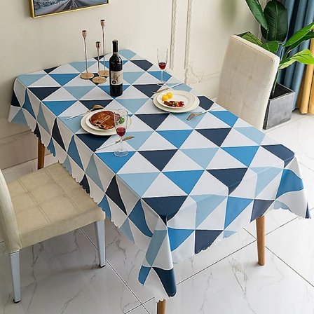 Geometriske former trekant moderne mønster rektangulært firkantet sammenleggbart borddeksel (blå)