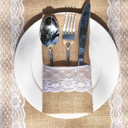 Set med 20 spetsburlap bestickhållare - för bestick, knivar och