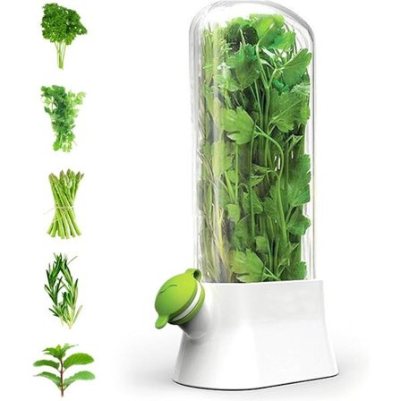 Urtebeholder, Urter, Urteglass, Fresh Keeper, Urte Vanilje Oppbevaringsbeholder, BPA-fri, Hold Fresh, Koriander, Asparges, Persille & Mynte, 27cm