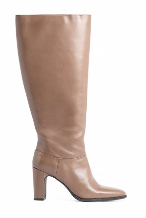 NA-KD Rounded Toe Leather Knee High Boots - Lædersko - Brun - EU 40