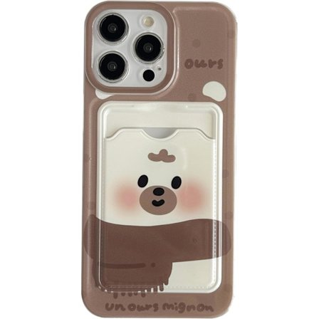 Sött Tecknad Björn Par Plånbok Kortplats Mjukt Telefonskal Kompatibelt med iPhone Skal (Björn, för iPhone 16 Pro Max)