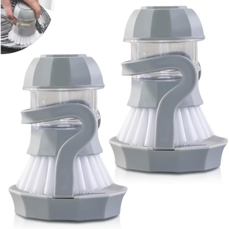 Sett med 2 oppvaskbørster med såpedispenser: Kjøkkentilbehør Rengjøringsbørste Integrert holder Rengjøringsbørste med trykkfunksjon Cl