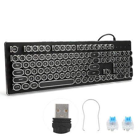 Retro Trådløst Spill Mekanisk Tastatur Nøkkelklikk med 104 Taster Blandet Lys Ergonomisk Design Svart