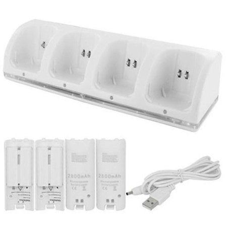 Wii Remote Controller Laddare, 4 I 1 Wii Laddningsstation Med 4st 2800mah Uppladdningsbara Batterier kompatibla med Wii/wii U Controller-svart