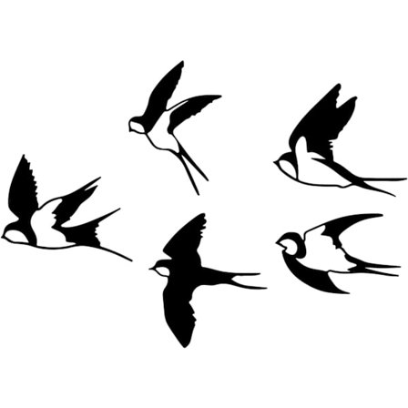 Fåglar Metall Väggdekor, 5 st Svarta Fåglar Metall Väggkonst Utomhus