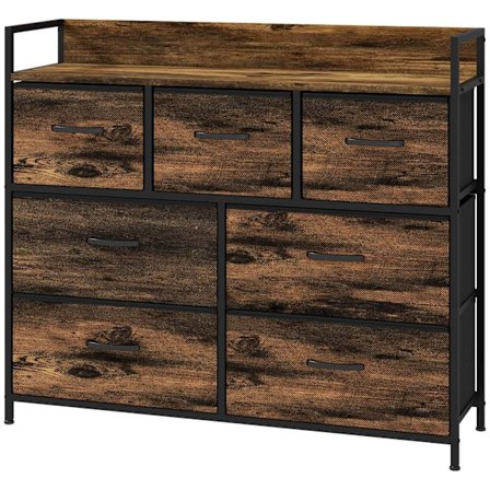 Lipasto senkki 7 kangaslaatikkoa Kahva Hylly Säilytyskaappi Teräsrunko Teollinen tyyli Makuuhuone maalaismainen ruskea