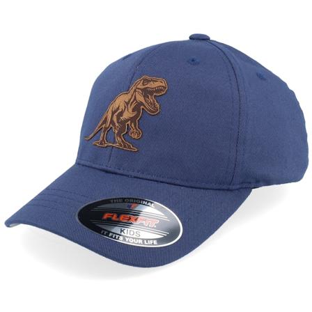 Kiddo Cap - Blå flexfit Caps - Kids T-rex Dino Brown Patch Navy Flexfit @ Hatstore