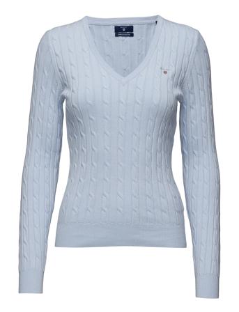 Stretch Cotton Cable V-Neck Villapaita Sininen GANT