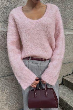 Premium Selection Pull oversize en maille de laine d’alpaga à encolure ronde - Qualité premium - Rose - XS (EU 32)