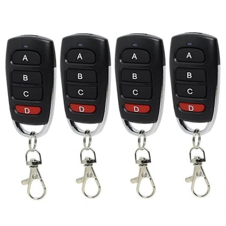 4-pack Universal Garage Door Remotes, 433 MHz, Cloning Remote Control for Gates and Garages, Handheld Transmitter