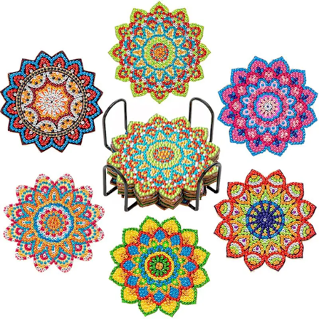 GATYZTORY 6 kpl/sarjat DIY timanttimaalaus aluslaatat täysi pora timanttimosaiikki mandala pyöreä kuppi aluslaatat pidike tarvikkeet BD005 10x10cm