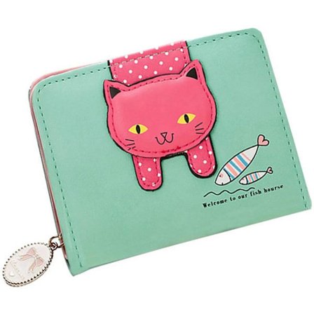 Piger Kvinder Lille Pung Sød Kat Mønster Clutch Pung Møntholder Kort Organizer---- Grøn