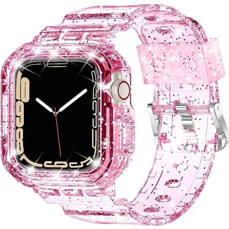 Kompatibel med Crystal Clear Apple Watch-remme, 41mm 40mm 38mm med kofangeretui til mænd og kvinder Jelly Sport-etui og -rem